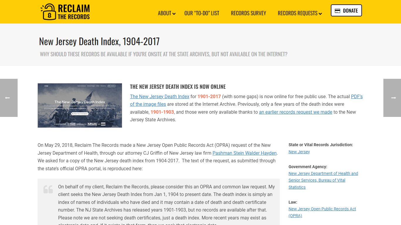 New Jersey Death Index, 1904-2017 - Reclaim The Records