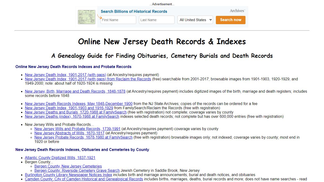 Online New Jersey Death Indexes, Records & Obituaries
